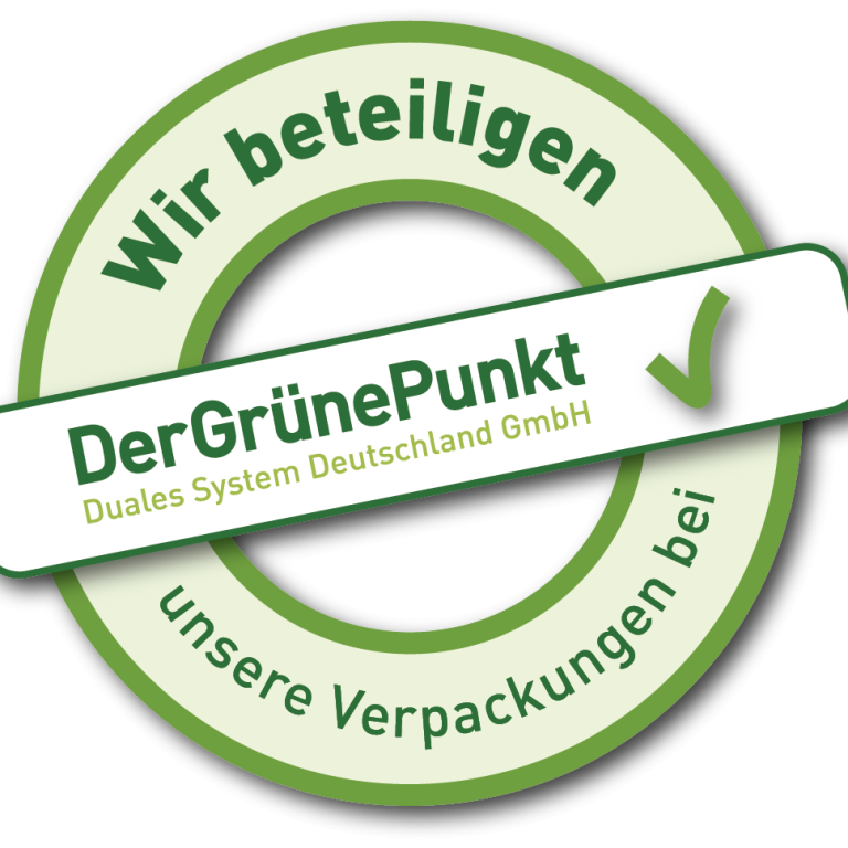 Deutsche Fassung:
Mit diesem Logo möchten wir zeigen, dass wir Kunde bei Der Grüne
Punkt – Duales System Deutschland GmbH sind und unsere
Ve
